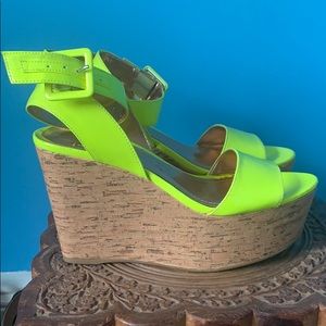 BCBG neon yellow wedges